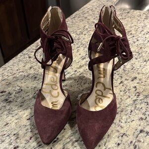Sam Edelman Burgundy Suede Lace-Up Pointed Toe Heels